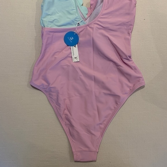 NWT CUPSHE Pastel Lavender & Turquoise V Neck Scalloped One Piece Swimsuit Small - Picture 5 of 11